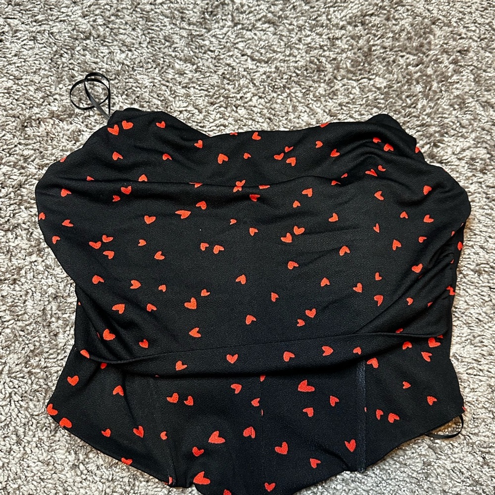 Blue Blush Black and Red Heart Crop Top